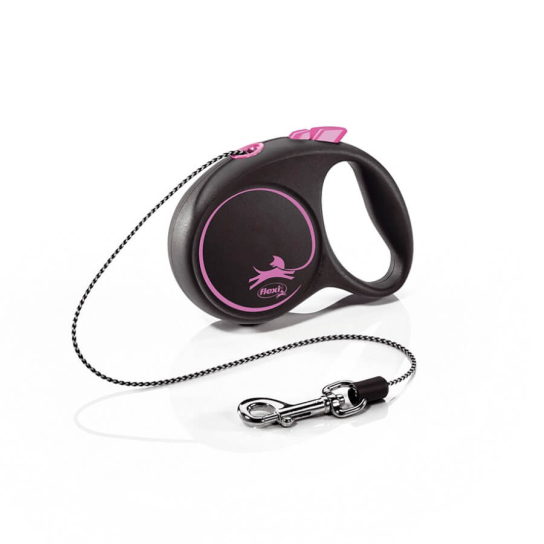 FLEXI BLACK DESIGN ВЪЖЕ XS - автоматичен повод за куче, черен+розово, 3 м/8 кг -  - Zoolink