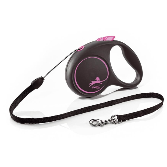 FLEXI BLACK DESIGN ВЪЖЕ S - автоматичен повод за куче, черен+розово, 5 м/12 кг -  - Zoolink