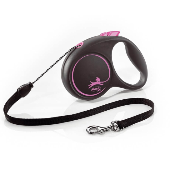FLEXI BLACK DESIGN ВЪЖЕ M - автоматичен повод за куче, черен+розово, 5 м/20 кг -  - Zoolink