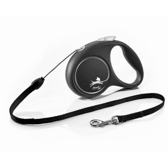FLEXI BLACK DESIGN ВЪЖЕ S - автоматичен повод за куче, черен+сребро, 5 м/12 кг -  - Zoolink