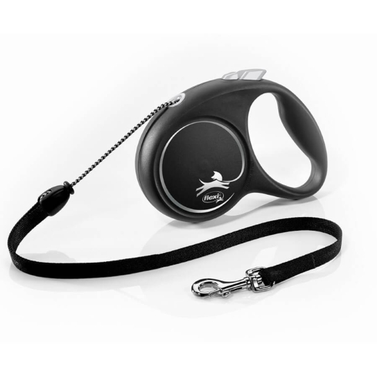 FLEXI BLACK DESIGN ВЪЖЕ M - автоматичен повод за куче, черен+сребро, 5 м/20 кг -  - Zoolink