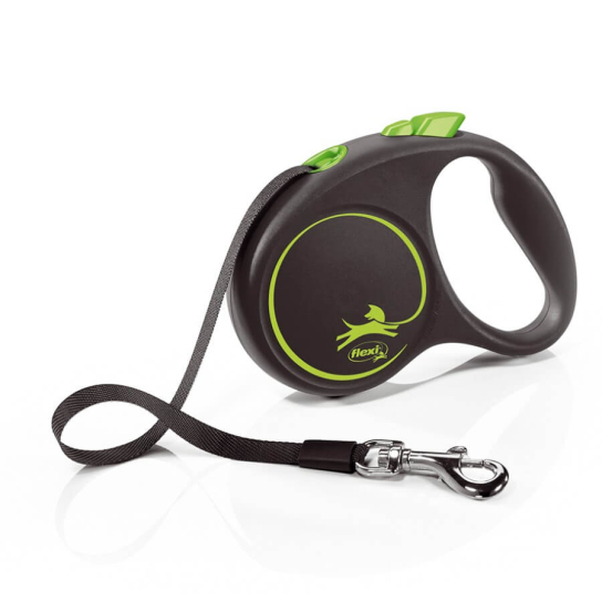 FLEXI BLACK DESIGN ЛЕНТА S - автоматичен повод за куче, черен+зелено, 5 м/15 кг -  - Zoolink
