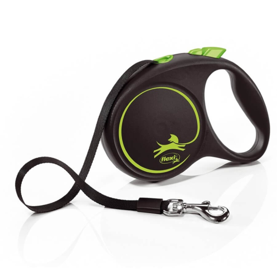FLEXI BLACK DESIGN ЛЕНТА M - автоматичен повод за куче, черен+зелено, 5 м/25 кг -  - Zoolink