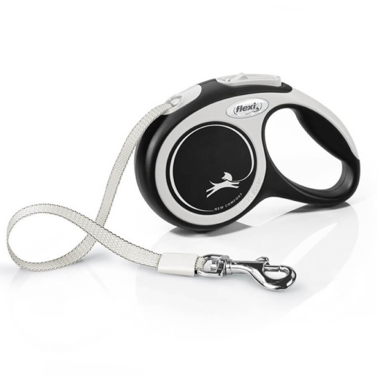 FLEXI COMFORT ЛЕНТА XS - автоматичен повод за куче, черно, 3 м/12 кг -  - Zoolink