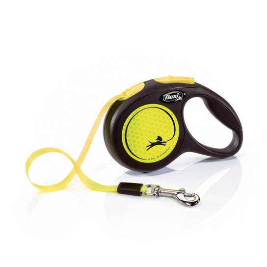 FLEXI NEON ЛЕНТА XS - автоматичен повод за куче, жълто, 3 м/12 кг -  - Zoolink