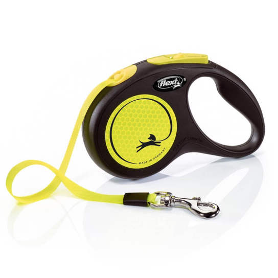 FLEXI NEON ЛЕНТА S - автоматичен повод за куче, жълто, 5 м/15 кг -  - Zoolink