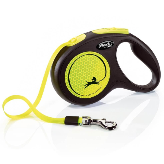 FLEXI NEON ЛЕНТА M - автоматичен повод за куче, жълто, 5 м/25 кг -  - Zoolink