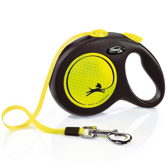 FLEXI NEON ЛЕНТА L - автоматичен повод за куче, жълто, 5 м/50 кг -  - Zoolink