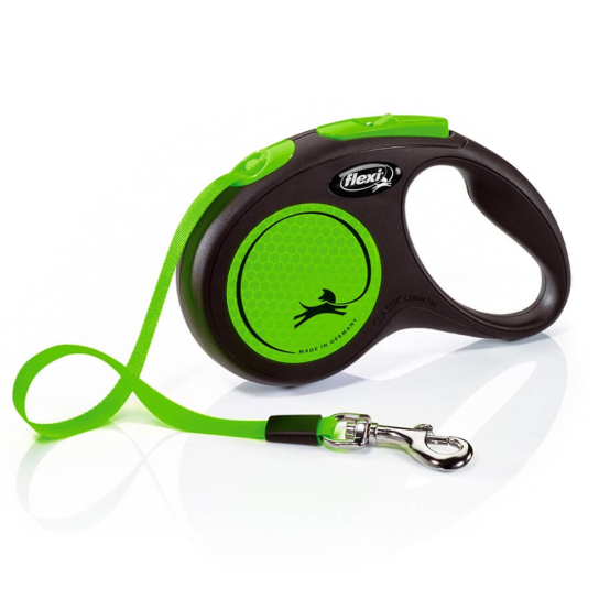 FLEXI NEON ЛЕНТА S - автоматичен повод за куче, зелено, 5 м/15 кг -  - Zoolink