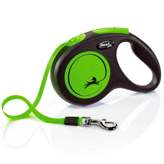 FLEXI NEON ЛЕНТА M - автоматичен повод за куче, зелено, 5 м/25 кг -  - Zoolink