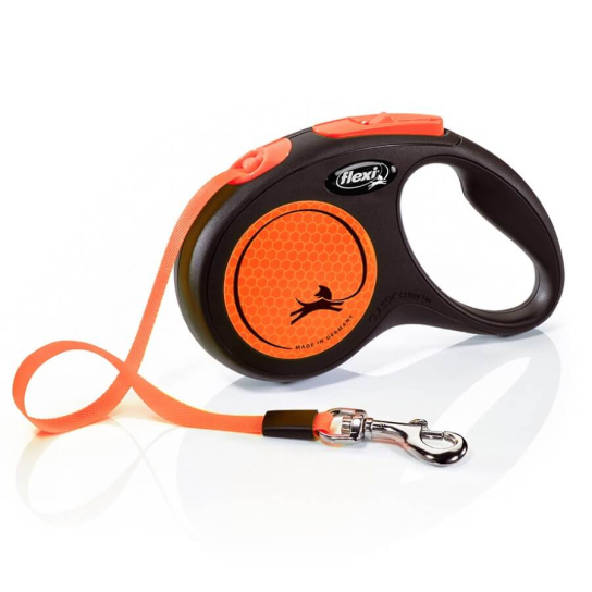 FLEXI NEON ЛЕНТА S - автоматичен повод за куче, оранжево, 5 м/15 кг -  - Zoolink