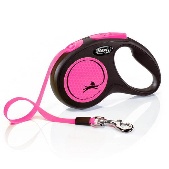 FLEXI NEON ЛЕНТА S - автоматичен повод за куче, розово, 5 м/15 кг -  - Zoolink