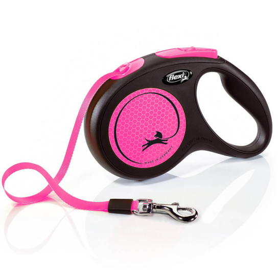 FLEXI NEON ЛЕНТА M - автоматичен повод за куче, розово, 5 м/25 кг -  - Zoolink