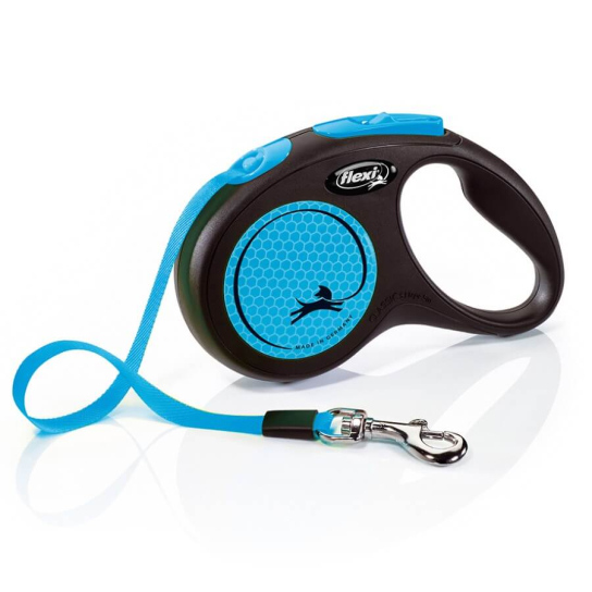 FLEXI NEON ЛЕНТА S - автоматичен повод за куче, синьо, 5 м/15 кг -  - Zoolink