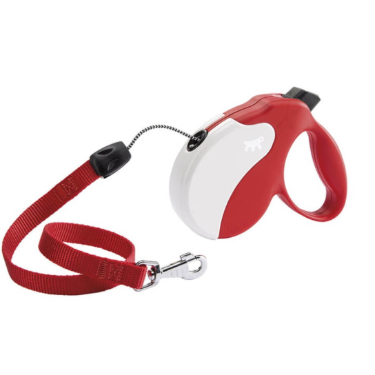 FERPLAST AMIGO CORD S - автоматичен повод за кучета ВЪЖЕ, червено-бял, 5м/до 15кг -  - Zoolink