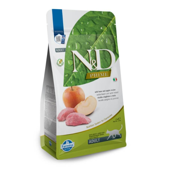 N&D PRIME CAT ADULT WILD BOAR & APPLE - за котки над 1 г., с глиган и ябълка, 300г -  - Zoolink