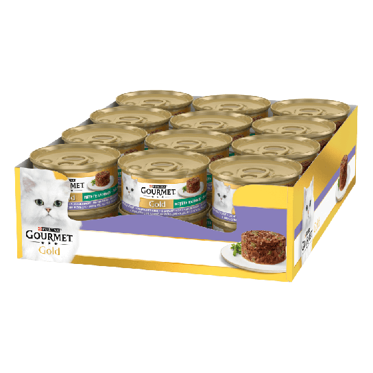 24бр.Purina Gourmet Gold за котки в зряла възраст, Пай с месо, Агне, Зелен боб, Мокра храна, 85g -  - Zoolink