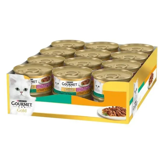 24бр.Purina Gourmet Gold за котки в зряла възраст, Двойно удоволствие, Заек и Дроб, Мокра храна, 85g -  - Zoolink