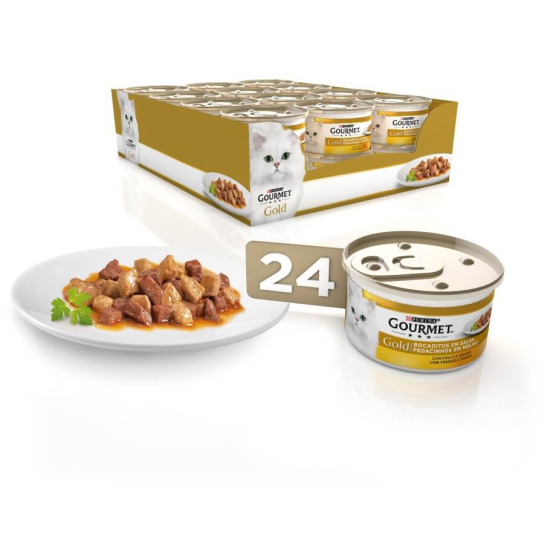 24бр.Purina Gourmet Gold за котки в зряла възраст, Хапки в Сос, Пиле и Дроб, Мокра храна, 85g -  - Zoolink