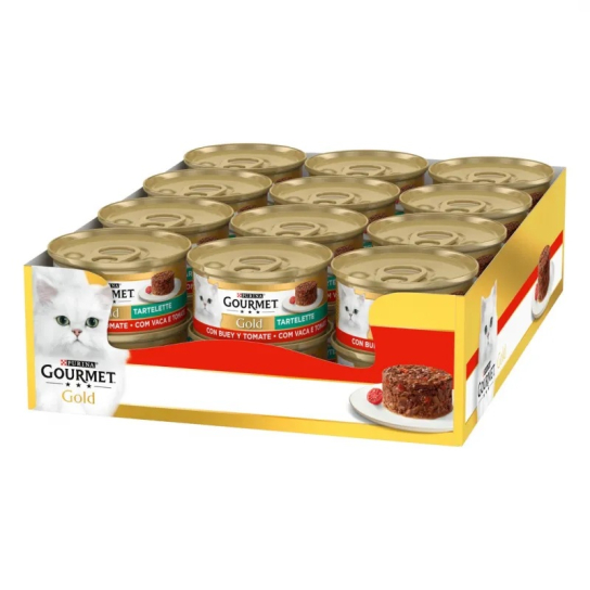 24бр.Purina Gourmet Gold за котки в зряла възраст, Пай с месо, Говеждо, Домати, Мокра храна, 85g -  - Zoolink
