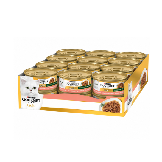 24бр. Purina Gourmet Gold - сочни изкушения за котки в зряла възраст, Сьомга, 85г -  - Zoolink