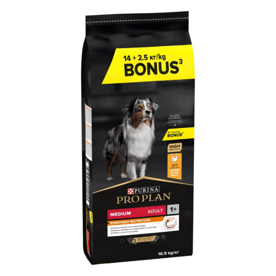 Purina Pro Plan Medium Adult - за кучета в зряла възраст от средни породи, Пиле, 14+2.5кг гратис - - Zoolink Purina Pro Plan Medium Adult - за кучета в зряла възраст от средни породи, Пиле, 14+2.5кг гратис - - Zoolink
