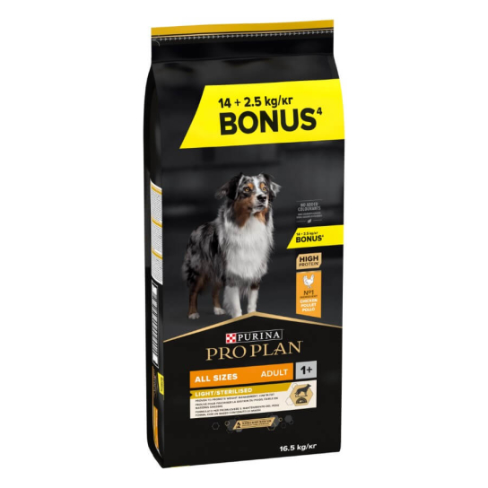 Purina Pro Plan AllSize Adult Sterilised -кучета с наднормено тегло/кастрирани, Пиле,14+2.5кг гратис -  - Zoolink