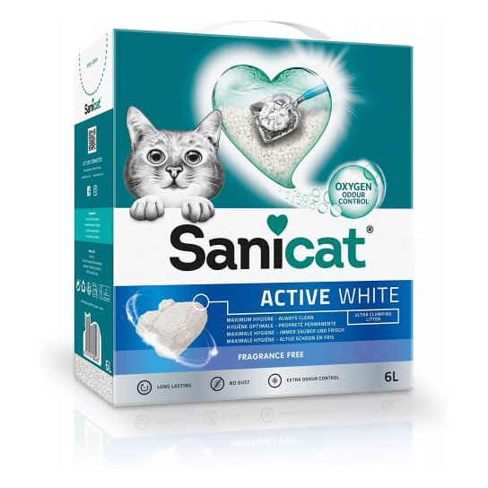 SANICAT ACTIVE WHITE NATURAL котешка тоалетна - висококачествен бял бентонит, нeароматизиран, 6л -  - Zoolink