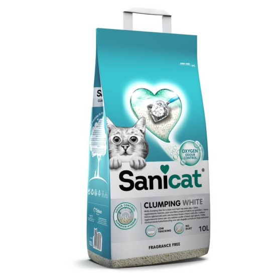 SANICAT CLUMPING WHITE котешка тоалетна - бял натурален бентонит, неароматизиран, 20л -  - Zoolink