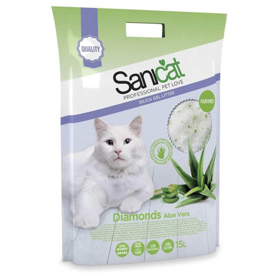 SANICAT DIAMONDS ALOE VERA - силиконова котешка тоалетна с аромат на алое вера, 15л (7.1кг) - - Zoolink SANICAT DIAMONDS ALOE VERA - силиконова котешка тоалетна с аромат на алое вера, 15л (7.1кг) - - Zoolink