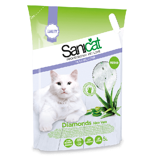 SANICAT DIAMONDS ALOE VERA - силиконова котешка тоалетна с аромат на алое вера, 5л (2.4кг) -  - Zoolink