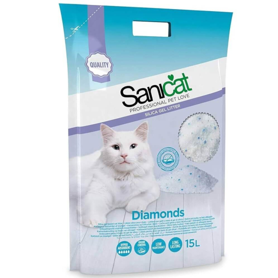 SANICAT DIAMONDS NATURAL - силиконова котешка тоалетна, неароматизирана, 15л (7.1 кг) - - Zoolink SANICAT DIAMONDS NATURAL - силиконова котешка тоалетна, неароматизирана, 15л (7.1 кг) - - Zoolink