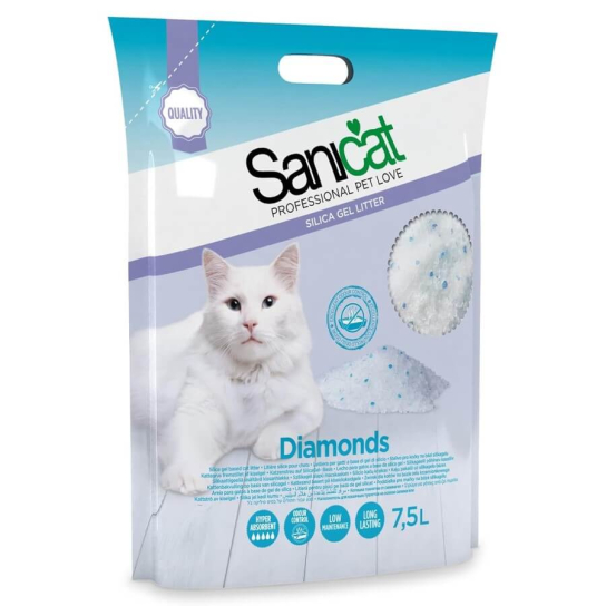 SANICAT DIAMONDS NATURAL - силиконова котешка тоалетна, неароматизирана, 7.5л (3.6кг) - - Zoolink SANICAT DIAMONDS NATURAL - силиконова котешка тоалетна, неароматизирана, 7.5л (3.6кг) - - Zoolink