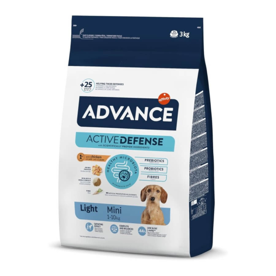 ADVANCE DOG MINI ADULT LIGHT- кучета зряла възраст с наднормено тегло, малки породи, Пиле ориз, 3кг -  - Zoolink