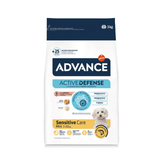 ADVANCE DOG MINI ADULT SENSITIVЕ - кучета в зряла възраст, породи до 10кг, Сьомга и ориз, 3кг -  - Zoolink