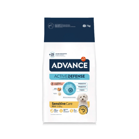 ADVANCE DOG MINI ADULT SENSITIVЕ - кучета в зряла възраст, породи до 10кг, Сьомга и ориз, 7кг -  - Zoolink