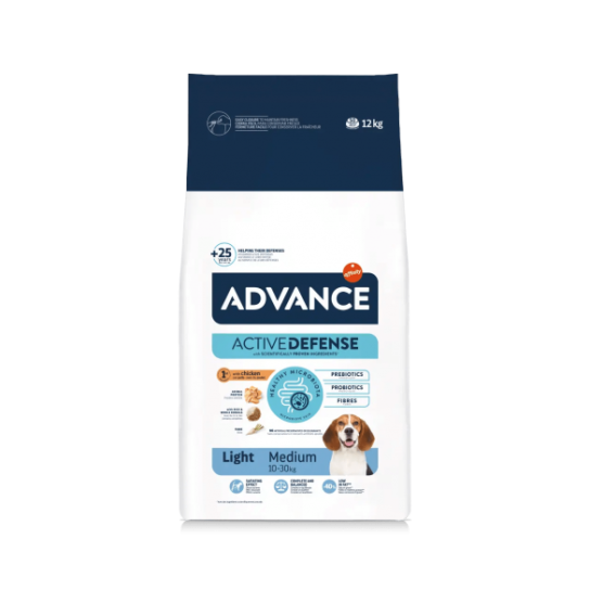 ADVANCE DOG MEDIUM ADULT LIGHT- кучета над 1г. с наднормено тегло, средни породи, Пиле и ориз, 12кг -  - Zoolink