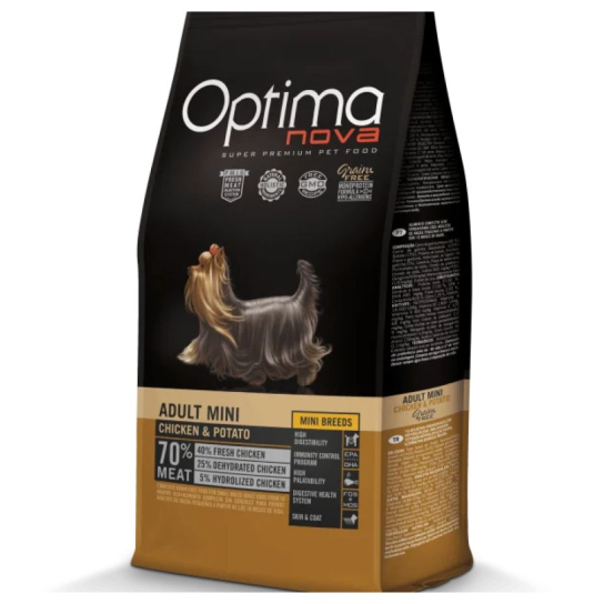 OPTIMA NOVA DOG ADULT MINI CHICKEN&POTATO - за пораснали кучета малки породи, Пиле и картоф, 8кг -  - Zoolink