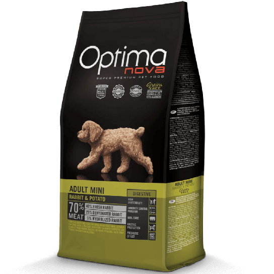 OPTIMA NOVA DOG ADULT MINI DIGESTIVE RABBIT&POTATO - пораснало куче малки породи, Заек и картоф, 2кг -  - Zoolink