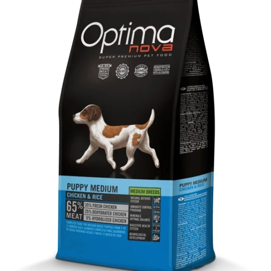 OPTIMA NOVA PUPPY MEDIUM CHICKEN&RICE - за подрастващи кученца от средни породи, Пиле и ориз, 12кг -  - Zoolink
