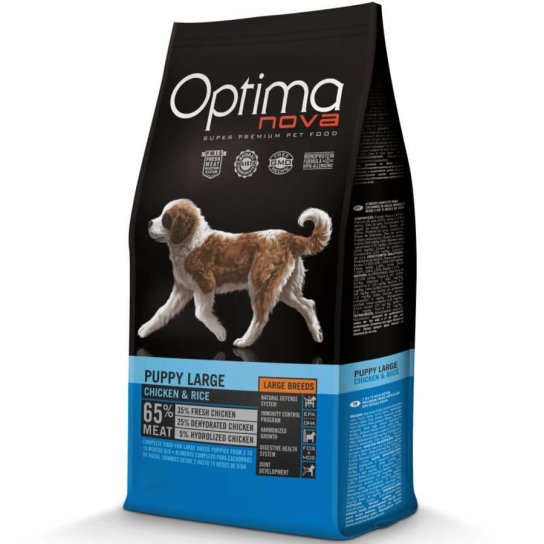 OPTIMA NOVA PUPPY LARGE BREED CHICKEN&RICE - подрастващи кученца от големи породи, Пиле и ориз, 12кг -  - Zoolink