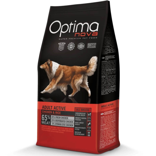 OPTIMA NOVA DOG ADULT ACTIVE CHICKEN&RICE - за силно активни пораснали кучета, Пиле и ориз, 12кг -  - Zoolink