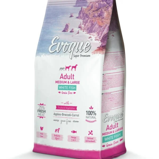 EVOQUE DOG ADULT MED/LARGE WHITE FISH - пораснали кучета средни/едри породи, Бяла риба, 12кг -  - Zoolink
