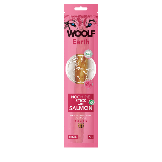 WOOLF EARTH NOOHIDE - XL лакомство за куче стик със сьомга, 85г -  - Zoolink