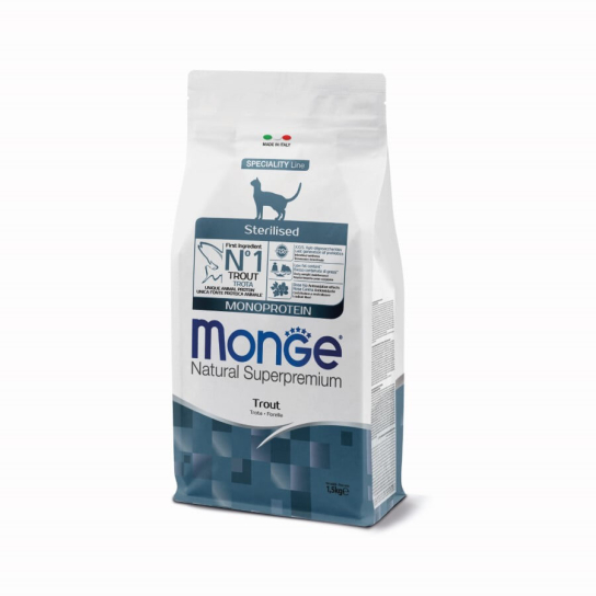 MONGE NS MONOPROTEIN CAT STERILISED - за кастрирани котки над 1г., Пъстърва, 1.5кг -  - Zoolink