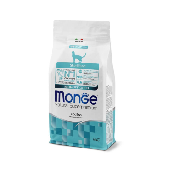 MONGE NS MONOPROTEIN CAT STERILISED - за кастрирани котки над 1г., Риба Треска, 1.5кг -  - Zoolink