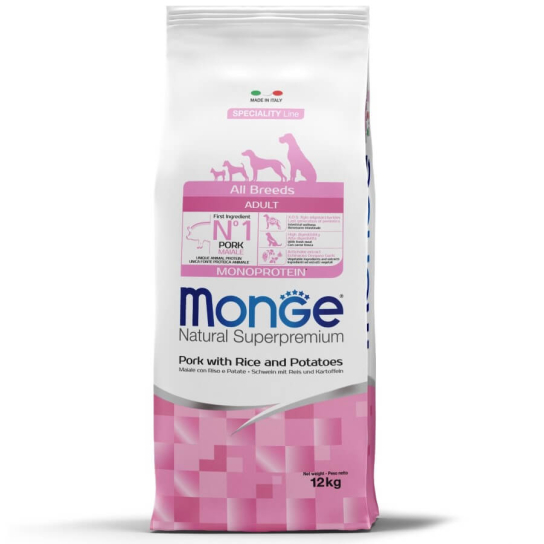 MONGE NS MONOPROTEIN DOG ADULT ALL BREEDS - за зрели кучета, Свинско, ориз и картофи,12кг -  - Zoolink
