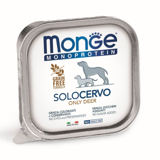 MONGE MONOPROTEIN DOG GRAIN FREE ONLY DEER - пастет за кучета, с Еленско, терин 150г -  - Zoolink