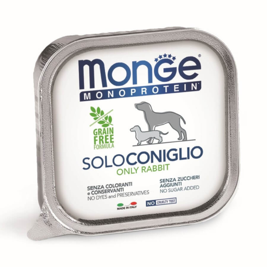 MONGE MONOPROTEIN DOG GRAIN FREE ONLY RABBIT - пастет за кучета, със Заешко, терин 150г -  - Zoolink