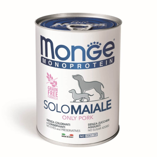 MONGE MONOPROTEIN DOG GRAIN FREE ONLY PORK - пастет за кучета, със Свинско, консерва 400г -  - Zoolink